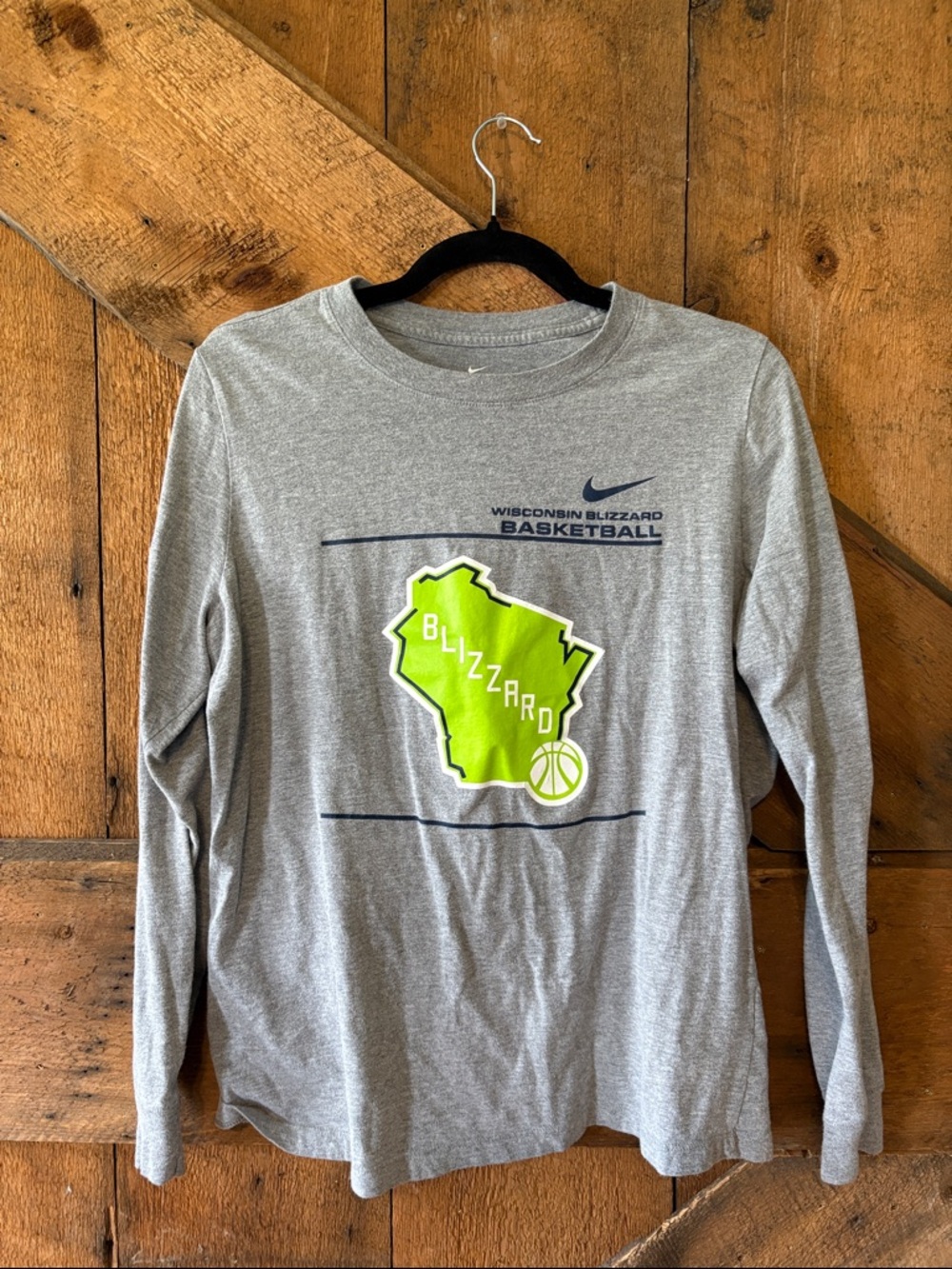 Nike Gray Long Sleeve Tee with Neon Green Wisconsin Graphic
